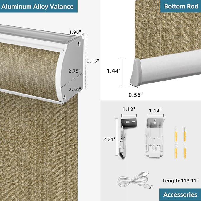 SmartWings Motorized Roller Shades Work with Homekit, 100% Blackout Smart Blinds for Windows, Cordless Remote Control Window Shades, Vigor Wheat, Customized Size