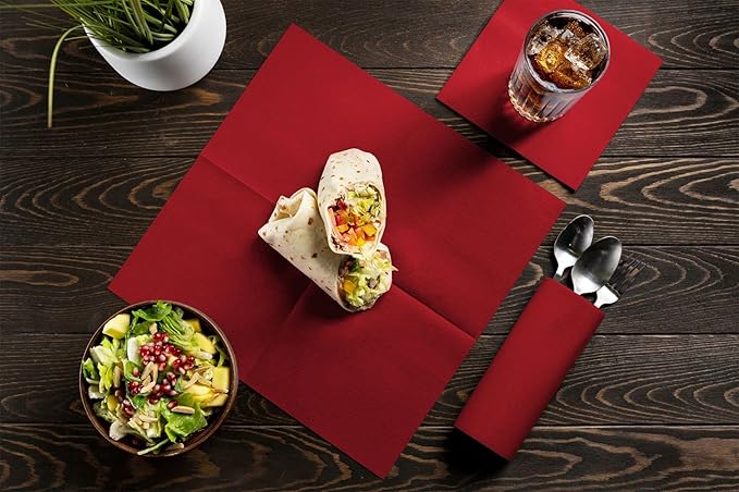 Linen-Feel Colored Paper Napkins - Decortive Cloth-Like BURGUNDY Luncheon Napkins - Soft And Absorbent. For Kitchen, Party, Wedding, Dinner Or Any Occasion. (Pack of 50)