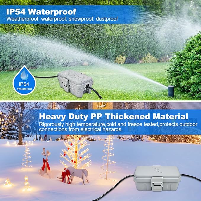 Hrensaw 3PCS Small Weatherproof Electrical Connection Box(Inner 5.5x3x2.2inch),Outdoor Electrical Box,Waterproof Extension Cord Covers for Plug, Extension Cables, Holiday Lights,Grey