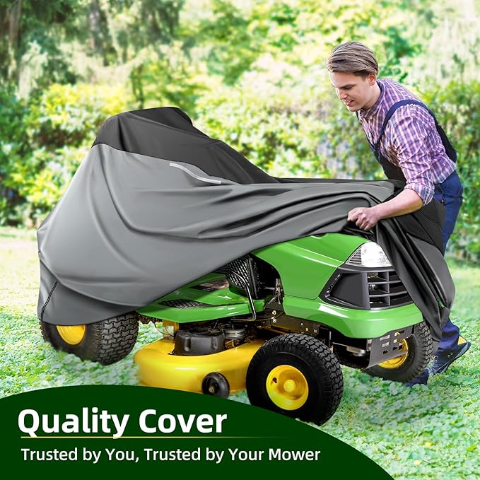 Premium Riding Lawn Mower Cover, Elechomes Heavy Duty 600D Polyester Oxford UV Protection Waterproof Windproof Universal Fits Decks Up to 60" Lawn Mower Dust Covers with Storage Bag 82.5x46x55 Inch
