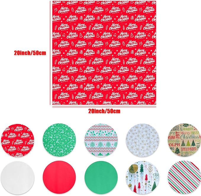 BLEWINDZ 150 Sheets Christmas Tissue Paper, 20" x 20", 10 Festive Designs, Ideal for Gift Wrapping, DIY Crafts & Holiday Decor