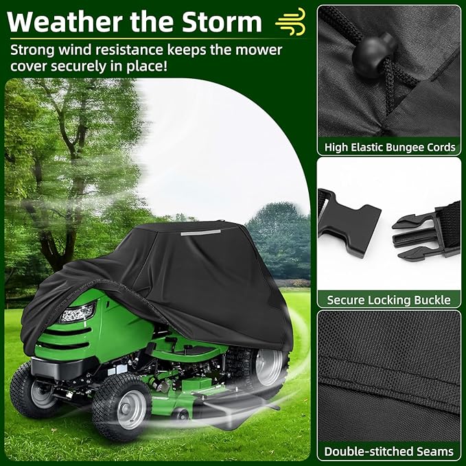 Premium Riding Lawn Mower Cover, Elechomes Heavy Duty 600D Polyester Oxford UV Protection Waterproof Windproof Universal Fits Decks Up to 60" Lawn Mower Dust Covers with Storage Bag 82.5x46x55 Inch