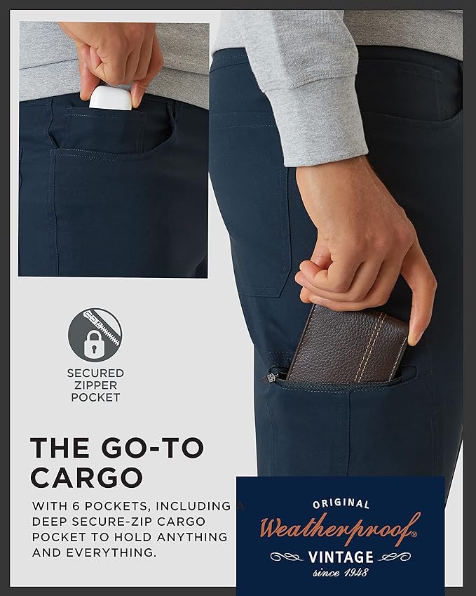 Weatherproof Vintage Casual Hiking Pants for Men - Lightweight Stretch Travel Mens Work Pants with Utility Cargo Pocket