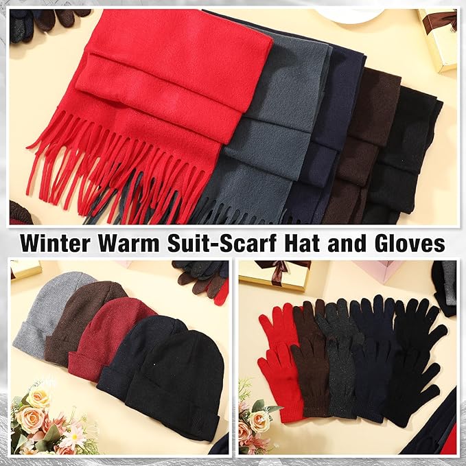Unittype 300 Pcs Winter Beanies Gloves Scarf Set Bulk 100 Knit Skull Cap 100 Pair Winter Gloves 100 Neck Warmer for Men Women