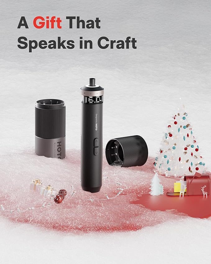 HOTO PixelDrive Electric Screwdriver, Smart Display, 6 Torque Settings, 0.5 to 6 N·m, 1/4'' Hex 30 Bits, LED Light, 2000 mAh Rechargeable Cordless Screwdriver Set for Electronics, Home Repair