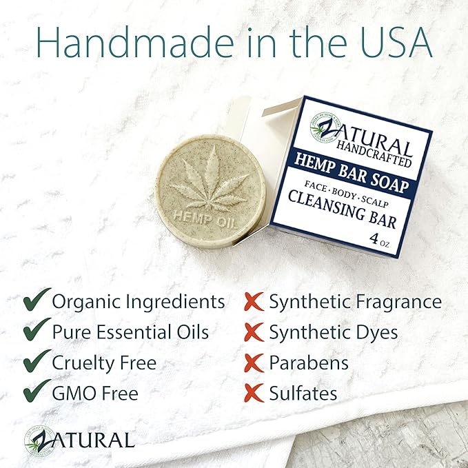 Hemp Bar Soap, 100% Natural Ingredients, Heal, Moisturize, and Cleanse. (5 Bars)