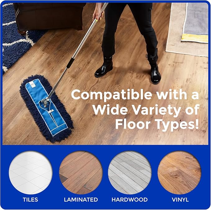 Nine Forty 48" Premium Nylon Dust Mop- Heavy Duty Mop Head for Industrial, Commercial, and Residential Cleaning - Dry Floor Duster for Hardwood Surfaces and Commercial Applications - Blue