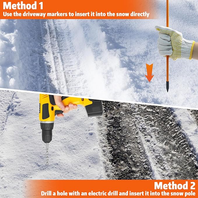DGSL 200 PCS Driveway Markers, 48in Driveway Reflectors on Poles Orange Fiberglass Snow Stakes with Reflective Tape for Easy Visibility, with Protection Gloves and Drill Bit for Parking Lots, Walkways