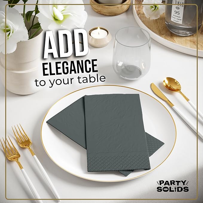 Silver Dinner Napkins Disposable 8" x 4" Folded - 40 Pcs 2 Ply Silver Napkins Disposable Paper Guest Towels for Bathrooms, Dinners, Everyday Parties & Party Supplies