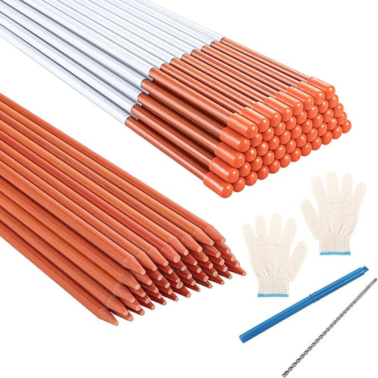 CZC AUTO 100PCS 72 Inch Driveway Marker Reflectors 5/16 Inch Dia Orange Fiberglass Snow Stakes with Reflective Tape for Easy Visibility Reflective Driveway Poles for Snow Plowing with Gloves&Drill Bit