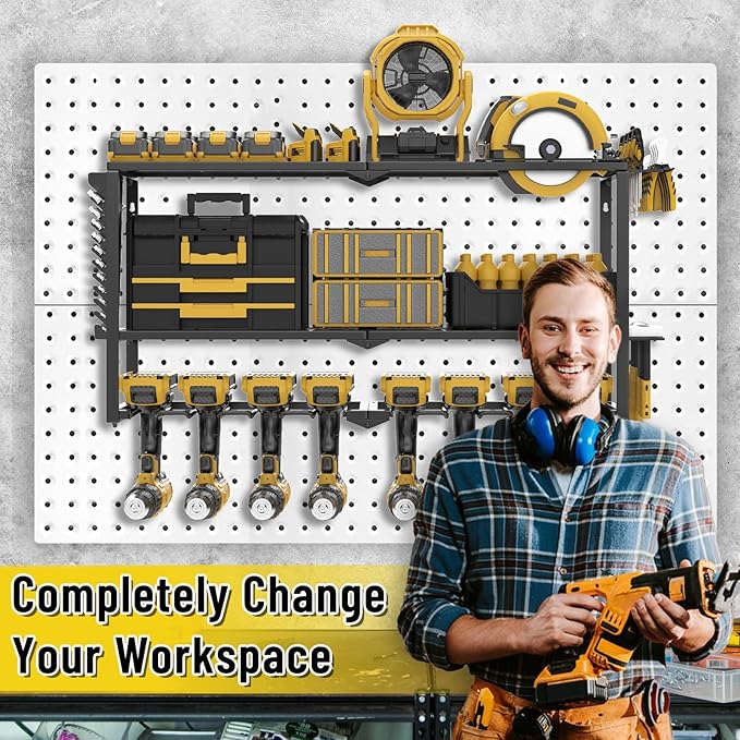 Power Tool Organizer Wall Mount, Heavy Duty 8 Drill Holder Wall Mount, Metal Cordless Tool Shelf, Tool Holder and Storage Rack for Garage Organization Workshop, Men's gifts