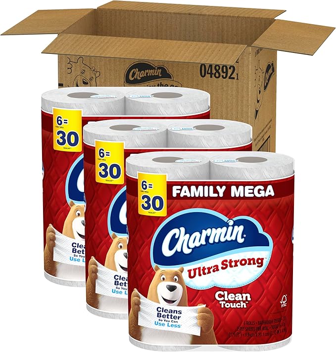Charmin Ultra Strong Clean Touch Toilet Paper, 18 Family Mega Rolls = 90 Regular Rolls (Packaging May Vary)