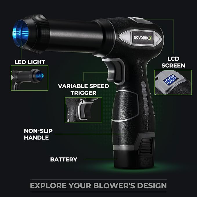 16.8V Handheld Electric Cordless Leaf Blower 100,000 RPM Includes 2 * 2Ah Batteries & Fast Charger, Lightweight for Patio Cleaning, Lawn Care, Car, Blowing Leaves & Dust - Black