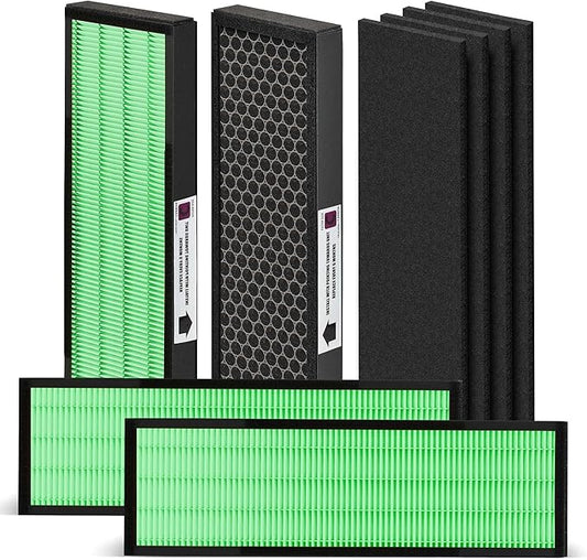 【Upgraded】Nisreen FLT5000 Filter-C True HEPA Filter Compatible with Germ-Guardian Filter C AC5250PT AC5000E AC5300B AC5350W for Improving Moist Conditions, 4 H13 HEPA & 4 Extra Carbon Pre-Filters