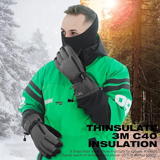 MCTi Waterproof Mens Ski Gloves Winter Warm 3M Thinsulate Snowboard Snowmobile Cold Weather Gloves