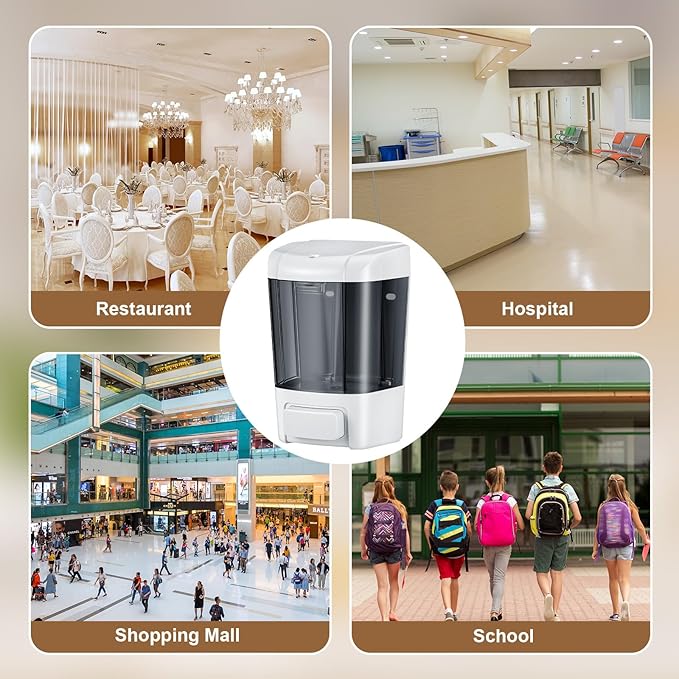 Hushee 6 Pcs Plastic Wall Mounted Soap Dispenser Commercial Manual Soap Dispenser Containers for Kitchen Shower Hotel