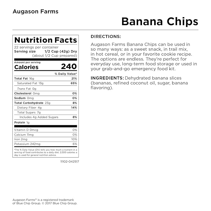 Augason Farms Sweetened Banana Chips Can, Emergency Food Supply, Everyday Meals, 31 Servings (Packaging May Vary)