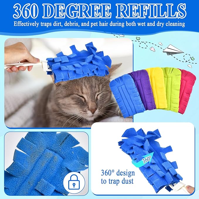 20Pcs Fleece Duster Refills, Reusable Dusters Compatible with Swiffer with 3pcs Handles, Washable Dusters Pads for Cleaning Ceiling Hardwoods Window Kitchen Floor 5 Colors