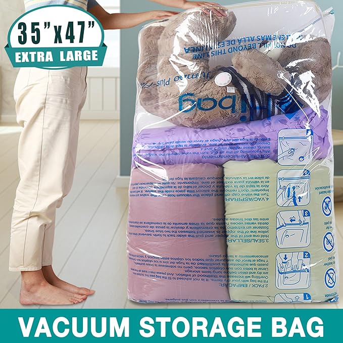 XXL Jumbo Size 47''X35'' Vacuum Storage Space Saver Bags Extra Large for Blanket, Bedding, Comforters (4 Pack)