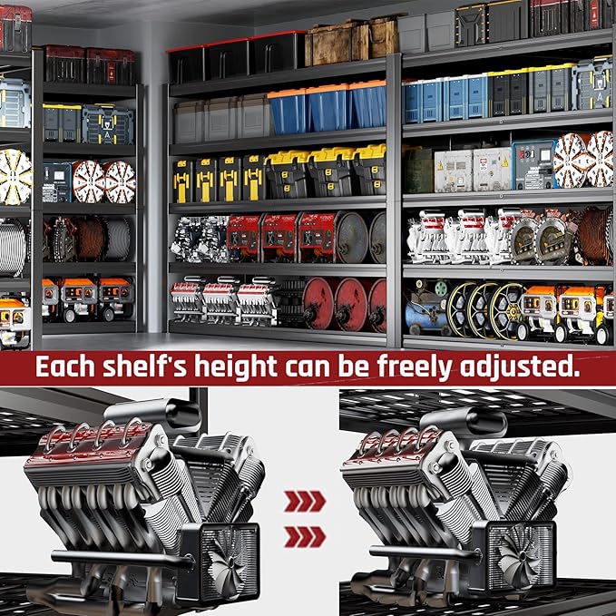 65" W Garage Shelving Heavy Duty, 5 Tier Garage Shelves, 30" D Adjustable Storage Shelving Unit, Commercial Metal Shelf for Kitchen, Warehouse, Pantry, School, Shop, 68" Wx30 Dx79 H