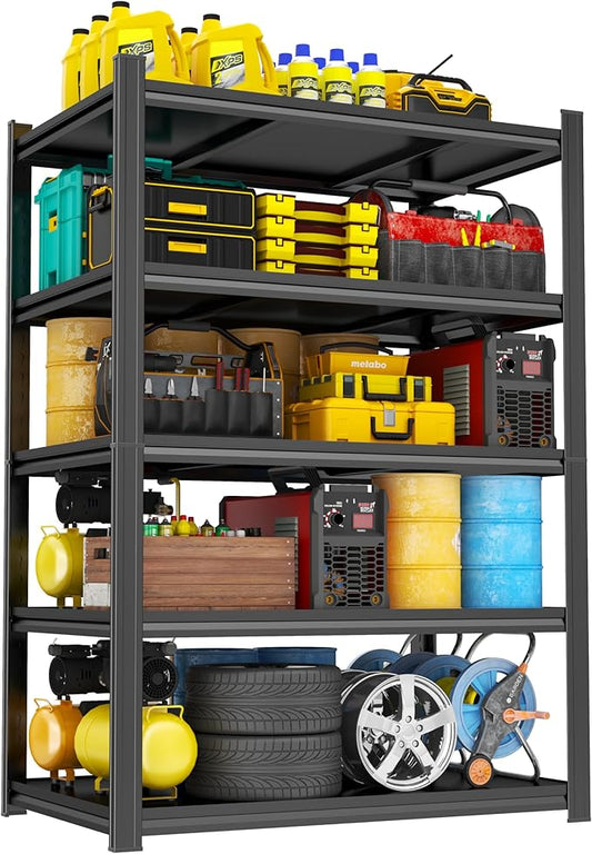47.3"W Garage Shelving Heavy Duty, 2500 LBS Capacity Industrial Shelving Units, Standing Shelf Storage, Detachable and Adjustable 5 Tier Metal Shelves for Warehouse, Basement, Pantry Closet, Black