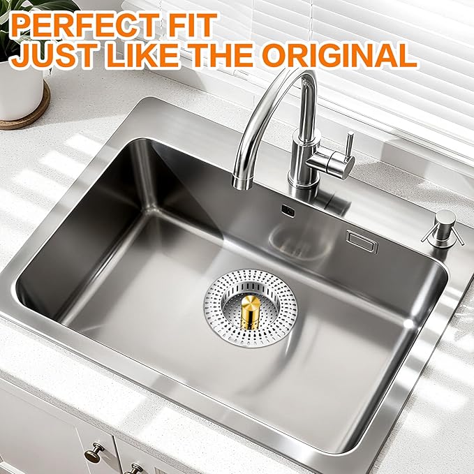 Kitchen Sink Drain Strainer & Sink Stopper - 18/8 Stainless Steel - 5-in-1 Upgraded Sink Strainer with Basket, Sink Plug Drain Cover Fits US Standard 3-1/2'' Sink Drain Hole