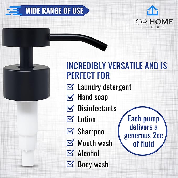 Elegant Flat Top Stainless Steel Soap and Lotion Dispenser Pumps (Black Matte, 4 Pack)