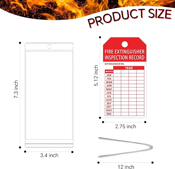 25 Pack Fire Extinguisher Inspection Tag Plastic Cover 3.4 x 7.3 Inch Service Record Tags Fire Extinguisher Tamper Seal with Fire Tags and Iron Wire Resealable Waterproof for Indoor and Outdoor (25)