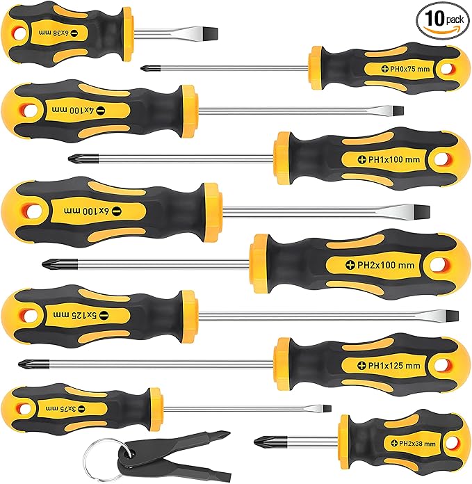 Amartisan 10-Piece Magnetic Screwdrivers Set, 5 Phillips and 5 Slotted Tips Professional Cushion Grip Screwdriver Set