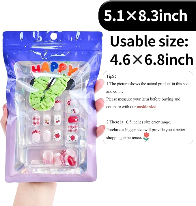 100 Pack Resealable Plastic Bags for Food Storage, Zipper Bags with Clear Front Window, Packaging Pouch for Small Business (Purple & Blue, 5.1x8.3 inch)