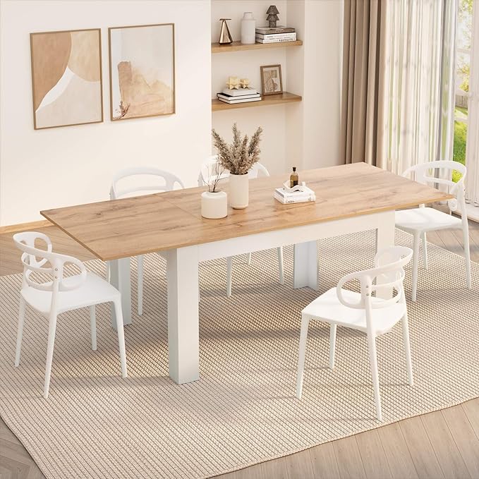 Mobili Fiver, Easy, Extendable Dining Table, 55.1(86.6) x35.4 in, Rustic Oak and Ashwood White, Made in Italy