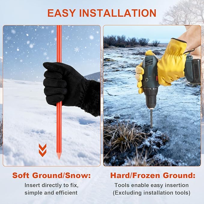 100PCS 48" X 0.25" Driveway Markers, 1/4 Inch Dia Reflective Driveway Poles, Orange Fiberglass Snow Stakes with Reflective Tape for Parking Lots, Walkways
