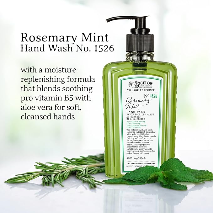 C.O. Bigelow Rosemary Mint Hand Wash, Village Perfumer Liquid Hand Soap with Aloe Vera & B5, 10 Fl Oz