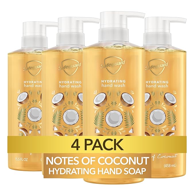 Safeguard Hydrating Liquid Hand Soap, Coconut Scent, Made with Plant Based Cleansers, 15.5 oz (Pack of 4)