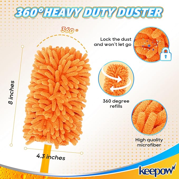 KEEPOW 8 Pack Reusable Duster Refill Compatible with Swiffer Hand Duster - 360 Heavy Duty Dusters Refills - Microfiber Ceiling Fan Duster Fit for Swiffer Dusters Extended Handle