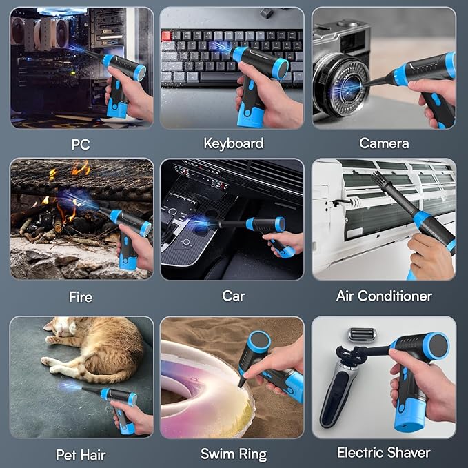 Electric Compressed Air Duster - Electric Air Duster for PC, Rechargeable Mini Blower 150,000 RPM Cordless Vacuum for Cleaning Keyboards, Computers and Cars (Blue)