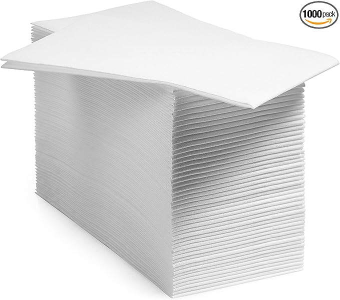 1000-Pack BloominGoods Disposable Bathroom Napkins | Linen-Feel Guest Towels, Made In USA | Cloth-Like Hand Tissue Paper, White, 12" x 17"