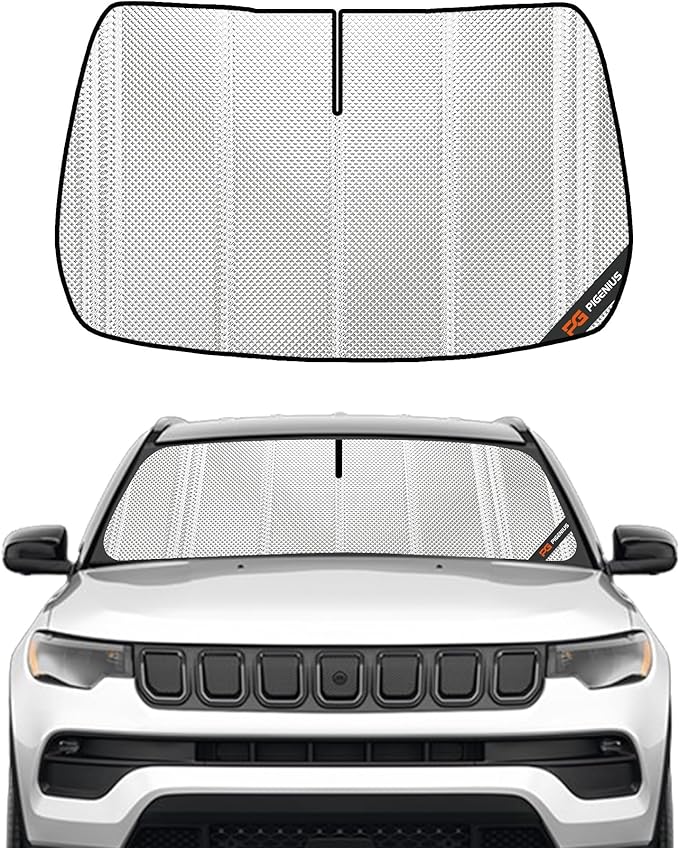 Windshield Sun Shade for Jeep Compass 2022-2025. Full Coverage Rearview Mirror Shade for Ultimate Protection