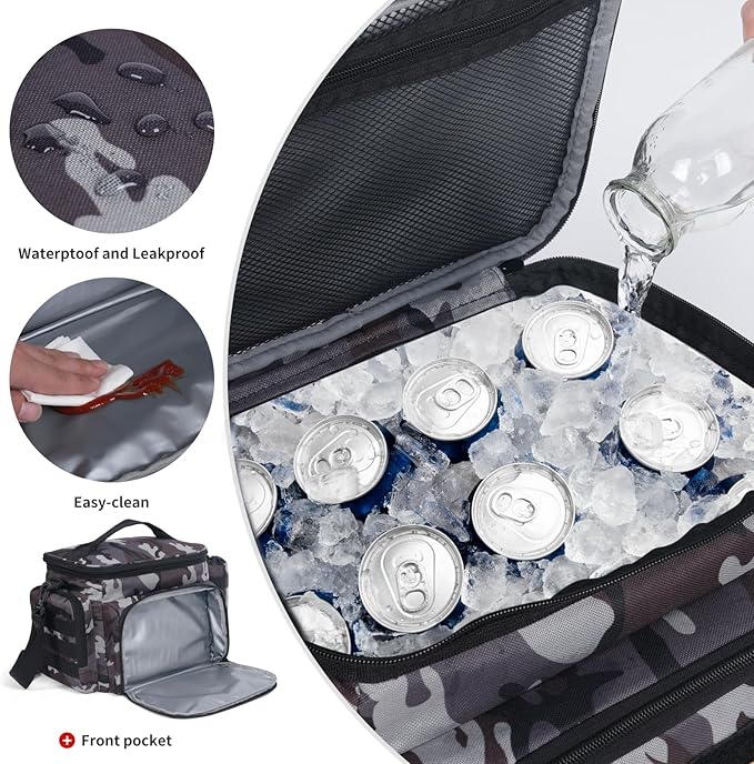 MOV COMPRA Tactical Lunch Bag for Men Insulated Lunch Box Leakproof Large Capacity Thermal Cooler Bag with MOLLE Water Bottle Pouch for Adults for Work Picnic Camping（Camouflage Grey）
