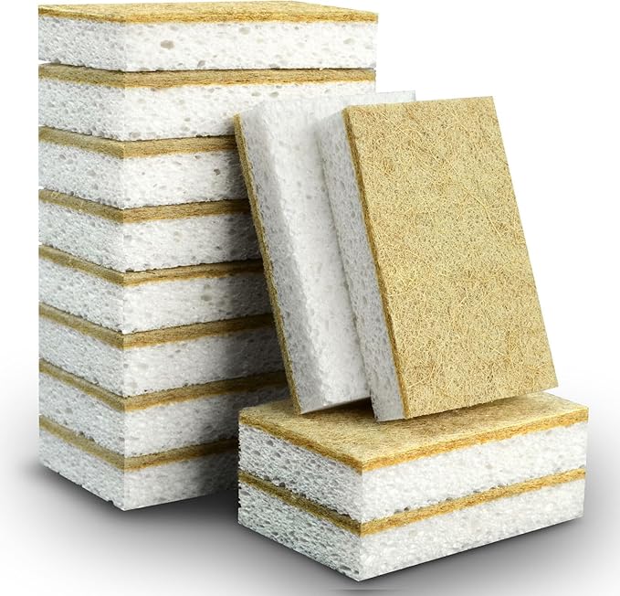 Natural Kitchen Sponge Compostable Kitchen Sponges Cellulose and Coconut Scrubber Abrasive Scrubbing Pads SmilePowo Environmentally Friendly Sponge for Dishes (12 Pack)