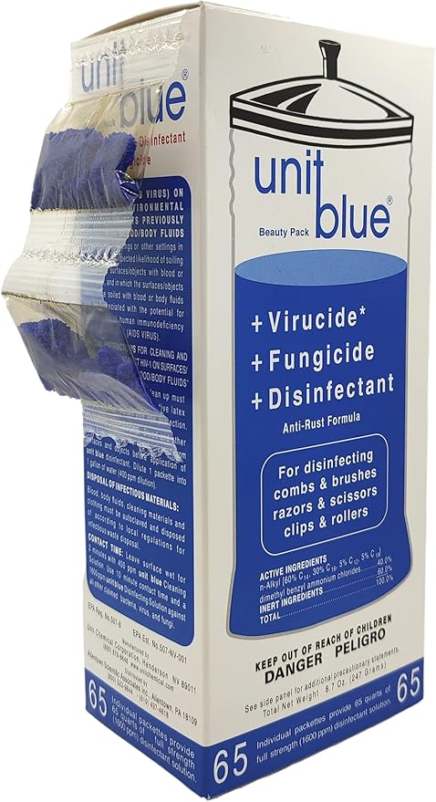 Unit Blue Barber Germicidal Disinfectant Concentrate for Barbers, Anti-Rust Formula, Sterilize Barbers Tool, Scissor, Clips, Razors, Brush, Combs & More, Barber Shop Supplies & Essentials (Pack of 12)