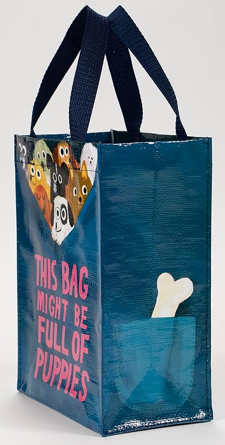 Blue Q Handy Tote, This Bag Might be Full Of Puppies. Reusable lunch sack, little gift bag, easy-to-wipe-clean, 95% recycled material, 10" h x 8.5" w x 4.5" d
