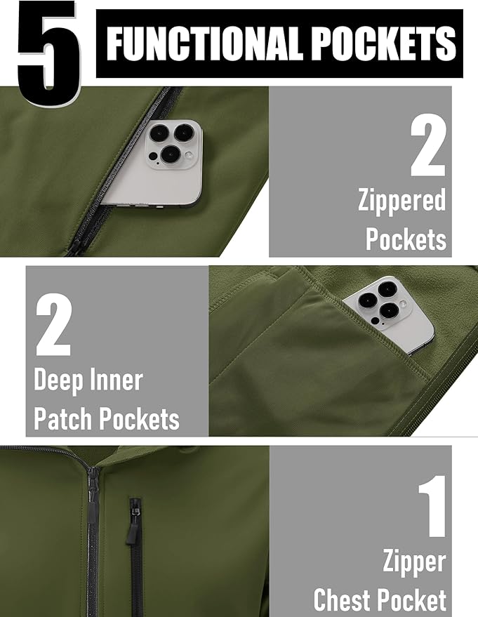 MAGCOMSEN Men's Waterproof Fleece Lined Rain Jacket Lightweight Softshell Raincoat with Hood Winter Hiking Windbreaker