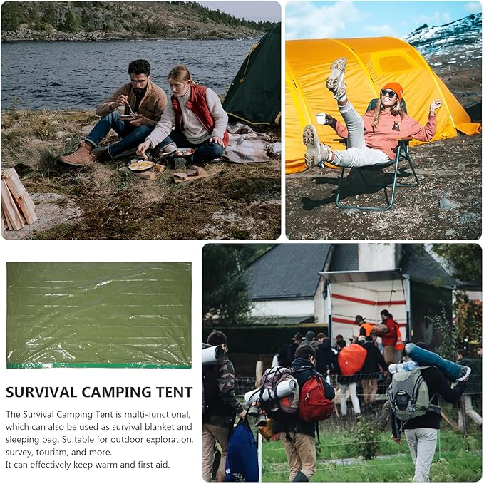 GALPADA Emergency Thermal Survival Blanket Tent Green Multi-use Outdoor Camping Shelter for Hiking and Rescue