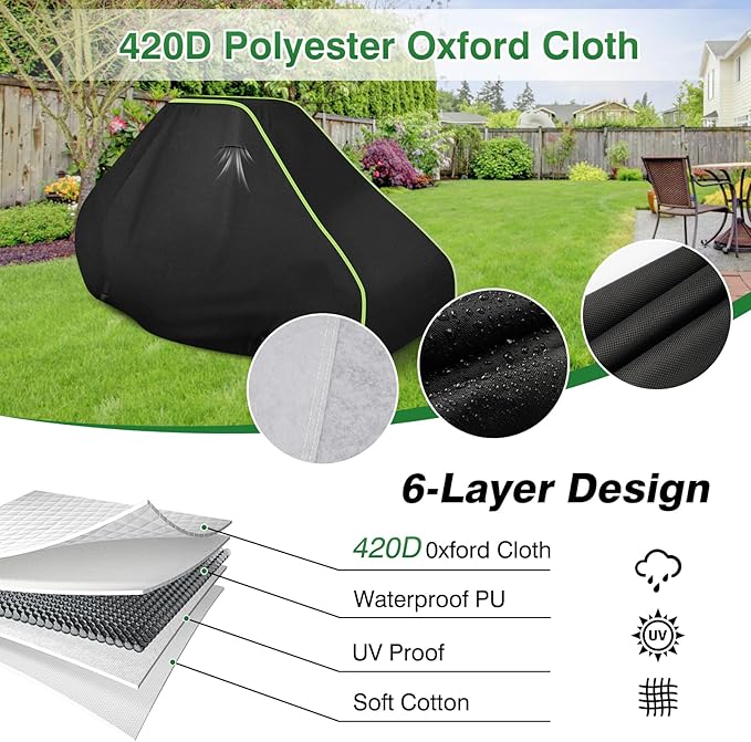 Zero Turn Mower Cover -Heavy-Duty 420D Cotton Lined Oxford Fabric Waterproof Lawn Tractor Covers, UV Resistant & Includes Storage Bag. All-Weather Outdoor Mower Cover Universal Fits Decks Up to 54"