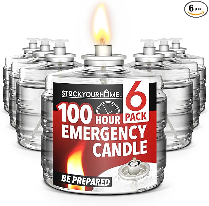 100 Hour Candle Pack of 6, Emergency Candles for Power Outages, Hurricane Storm Survival, and Camping, Liquid Long Burning Candles, Bulk Emergency Candle Supplies