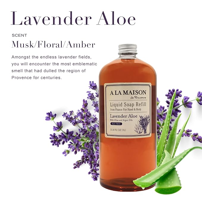 A LA MAISON Lavender Aloe Natural Hand Wash Made with Essential Oils - Biodegradable, Plant-Based, Vegan, Cruelty-Free 33.8 Fl Oz Refill