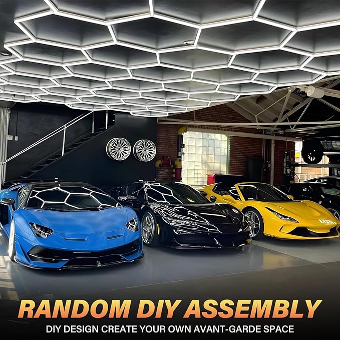 ALLYES Hexagon Garage Lights, Hex LED Ceiling Lights, 70750LM 6500K 566W, Honeycomb LED for Shop Car Detailing Office Gym Barber