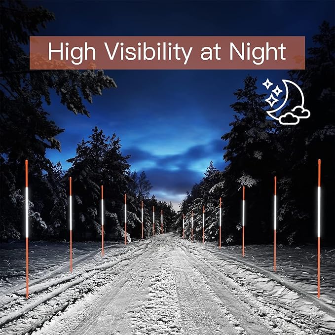 Driveway Markers 48 inch 100pcs, 5/16” Dia 4FT Snow Stakes with Reflective Tape, Highly Visible for Parking, Walkways, Snow Markers, 4FT Orange Fiberglass Poles Reflectors Markers with Steel Drill Bit