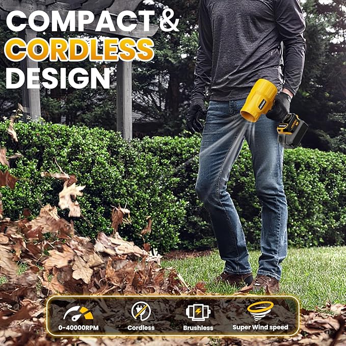 Electric Cordless Leaf Blower Dust Blower for Dewalt 20V Max Battery, High-Speed Brushless Motor Handheld Jet Fan Air Blower for Patio Cleaning, Lawn Care, Blowing Leaves and Dust (No Battery/Charger)